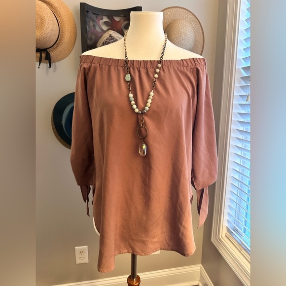 Rich Mocha Brown Off-the-Shoulder Tunic – Effortless Elegance - Picture 2 of 10